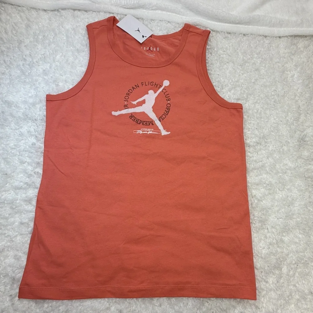 Jordan Flight Club Jumpman Men's Orange Sleeveless Tank Crew Neck Graphic Logo M